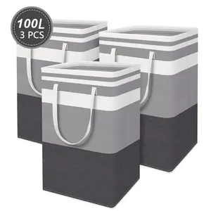 Large Laundry Bag Waterproof Collapsible Tall Clothes Hamper with Extended Handles for Clothes Toys in Dorm and Family 100L 3 PCS