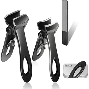 Toenail Clippers for Thick Toenails, Long Handle Wide Jaw Opening Nail Clippers for Adult, 4pcs_Curved_Straight_Black, Men, Seniors, Extra Large Heavy Duty Toenail Clippers for Fingernail &