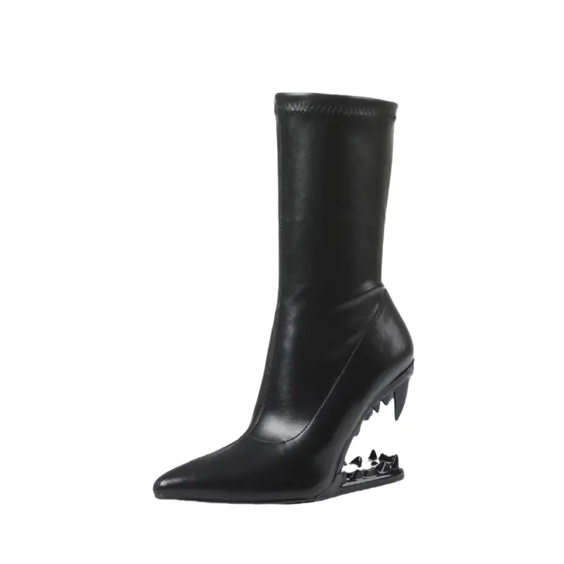 Women's Black Shark-Heel Ankle Booties with Zip - Sexy Fashion Footwear for Everyday, Formal Wear, Party, Business Use, Shark-Heel Heels