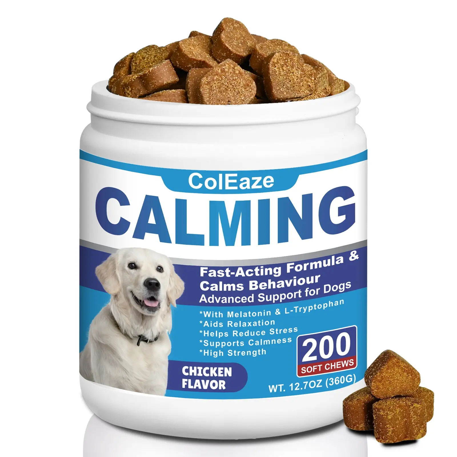 Calming Chews for Dogs with Suntheanine, L-Tryptophan & Melatonin, Anxiety & Stress Relief, Sleep Aid for Fireworks, Storms, Thunder, Barking - Chicken Flavor, 200 Count