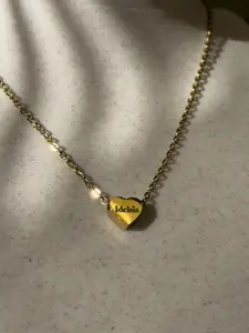 Personalized Heart Necklace, Custom Name Engraved Pendant, Gold Finish Stainless Steel