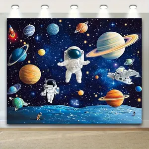 1pc Glam Soft Durable Printed 2D Flat Multi-Function Textile Studio Background - Cosmic Planet, Star Galaxy, Astronaut, Rocket Designs - Ideal for Party Photo Backdrops, Birthday Banner Decorations, Pro Studio Prop
