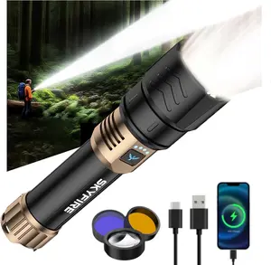 SKYFIRE LED Flashlight – Model 1097, Super Bright Rechargeable Torch with Ignition Lens, Zoomable, 4 Modes, Waterproof Tactical Light for Camping, Outdoor, Home & Gifts#Summervibes