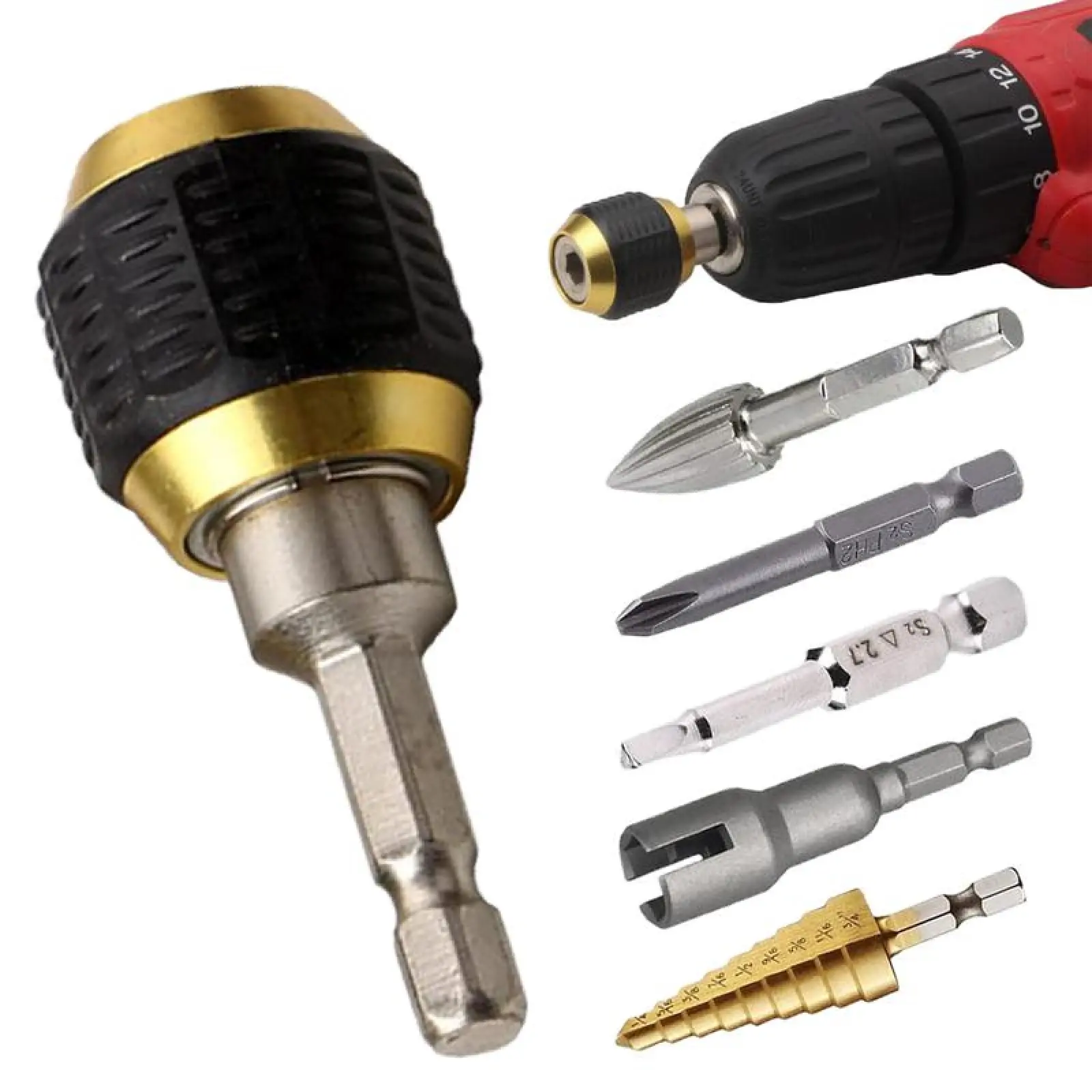 1/4-inch hex shank extension screwdriver and drill bit chuck set, quick-release drill bit chuck, self-locking drill bit chuck, quick-release chuck adapter connector, suitable for electric drill tools.