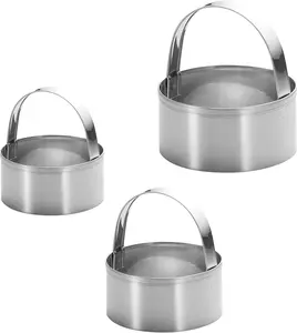 3 Pieces Round Biscuit Cutter with Handle - Stainless Steel Round Circle Doughnut Cutter Baking Molds Assorted Size