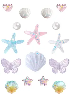16 Pcs Dreamy Ocean Style Resin Shoe Buckles, Shell Butterfly Star DIY Shoe Accessories, Creative Footwear Decorations