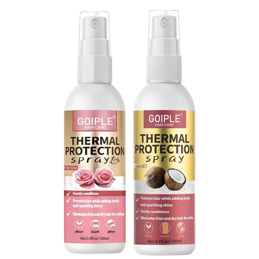 3.4oz Heat Protection Spray Set, Heat Protectant Spray, 100ML Rose & Coconut Scent, Prevents Heat Damage, Moisturizes Hair, Shines, Smooth, Easy to Use, Dry/half-Dry Hair, Smooth Shiny Hair