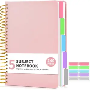 5 Subject College Ruled Notebook 240 Pages, A5(5.8"x8.3") Hardcover Spiral Notebook with Removable Pocket Dividers Tabs, Lined Spiral Journal for Women, Ideal for Work School Note taking, Pink