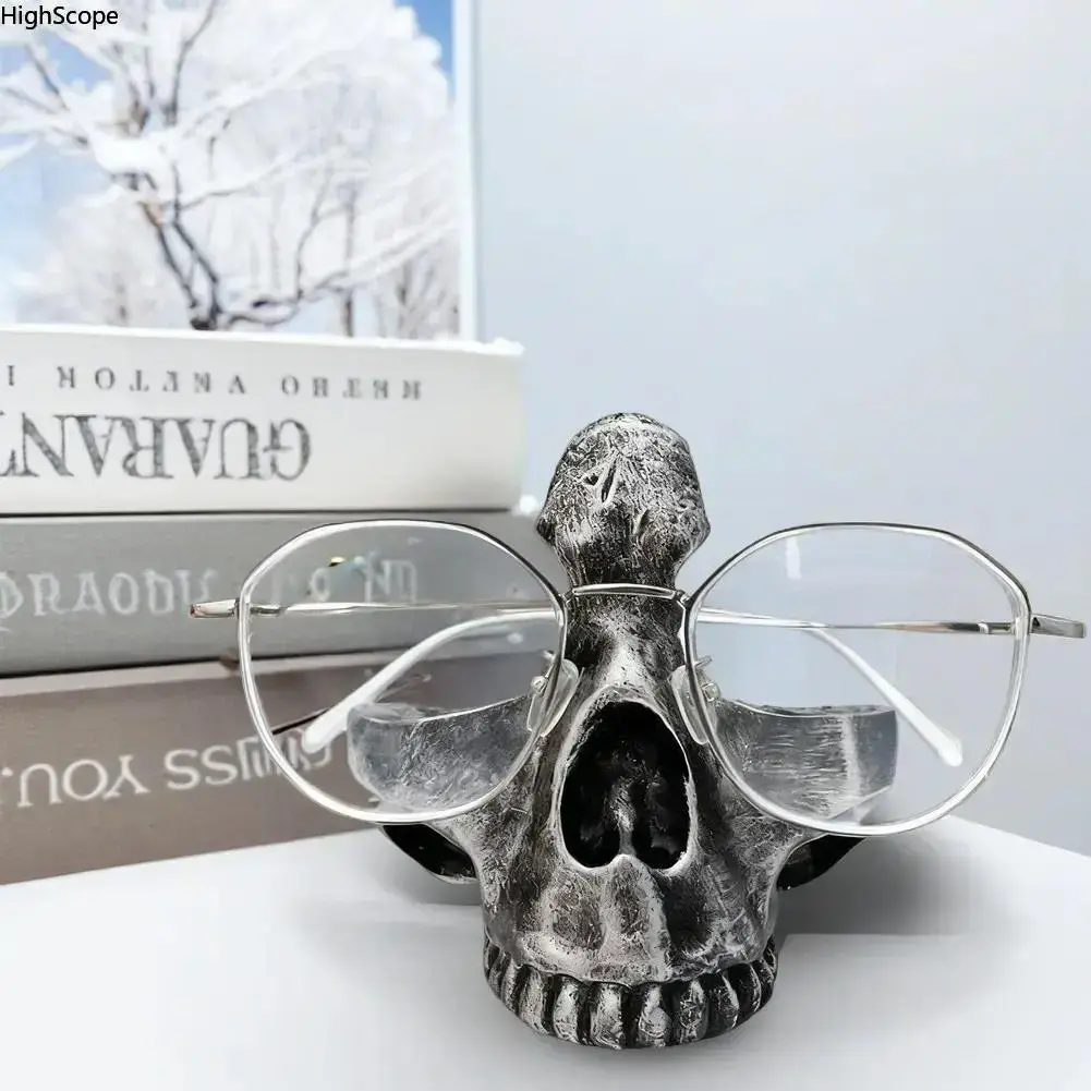 Gothic Skull Glasses Holder with Storage Tray – Aesthetic Eyeglasses & Sunglasses Stand, Desktop Organizer & Catch-All Tray for Home & Office Decor, Unique Gift Idea