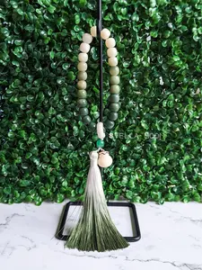 Green Chalcedony Ombre Accessory, Stone Key Wristlet, White Tassle, Bag Charm, Keychain Ring Holder, Healing Gem, Crystal Bead, Chakra cute keychain