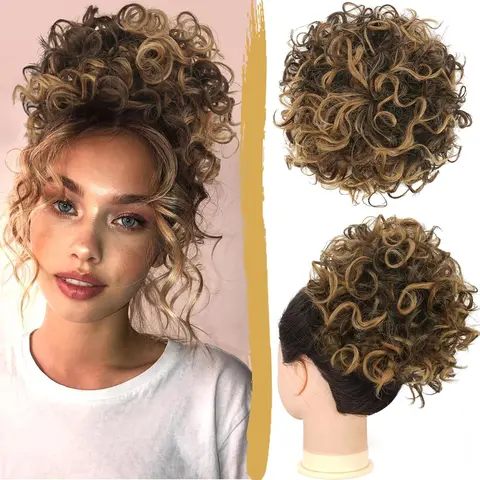 Women's Plus-Size Faux Hair Bun Synthetic Extensions & Pieces - 80g Heat-Resistant Synthetic Fiber, Drawstring Loose Wave Long Ponytail Extension, Elastic Accessory for Thinning Hair (Black Mix Brown Ombre, Accessories Adults Female)