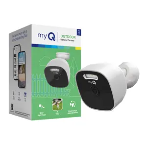 myQ Outdoor Battery Camera | 2K Camera, Color Night Vision, Spotlight, Motion Alerts, Live View with Two-Way Talk, Wireless, Weather-Resistant, Outdoor, White