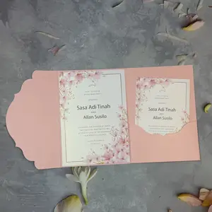 Elegant Floral Wedding Invitation Cards with Envelope – Pocket Fold Cherry Blossom Wedding Invite Set for Engagement Party, Bridal Shower or Anniversary, 10/20PCS Invitation Kit