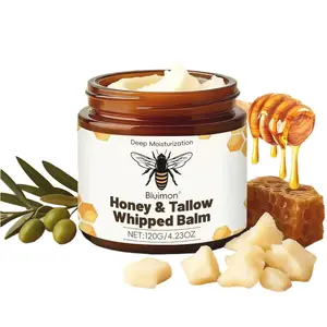 Bluimon Organic Grass-Fed Beef Tallow Balm with Raw Honey 120g All-Natural Handmade Moisturizer for Deep Hydration & Radiant Smooth Skin Hand Restore Cream Body Care Lotions
