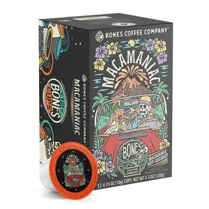 Bones Coffee Company Macamaniac, Macadamia Nut & Coconut Flavored Pods | 12ct Kcups