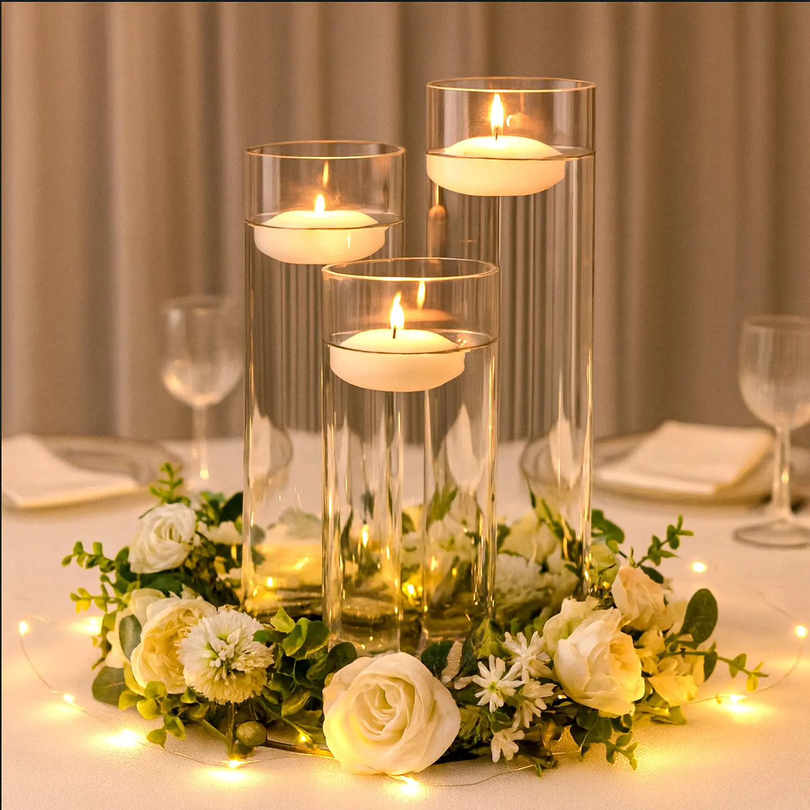 Set of 3 Premium Glass Cylinder Vases – Clear Flower & Candle Vases for Table Centerpieces – 12", 14", 16