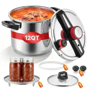 VEVOR Pressure Cooker, 10Qt Pressure Cooker Stainless Steel, Pressures Canner with Steaming Rack, Tempered Glass Lid, Three Pressures Settings for Meat, Beans, Rice, Soup, Sauces, Cook up to 100 kPaVEVOR Super Brand Day