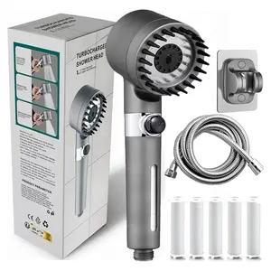 Ion Shower Drops Head Filtered Showerhead With Five Filters,Filtered Shower Head With Handheld,High Pressure Turbo Showerhead,Reusable,Adjustable Settings With Hose4-piece Set