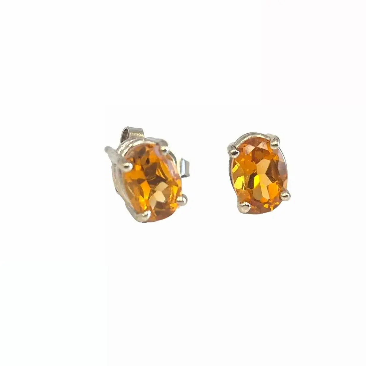14KT White Gold Oval Citrine Stud Earrings - 7 mm Long, 5.3 mm Wide Stone, Elegant Natural Crystal Jewelry for Unisex Wear, 14 Kt White Gold