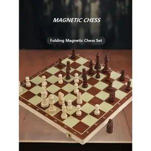 Magnetic Wooden Chess Set for Kids & Adults, Foldable Travel Chess Board Game, 2-in-1 Educational Toy for Family Game Night, Beginner Set with Extra Queen