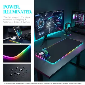 RGB Gaming Mouse Pad with Magnetic Wireless Charging, 15W Fast Charger Desk Mat, Waterproof Extended Mousepad for Laptop, Office, Home & Gaming Setup