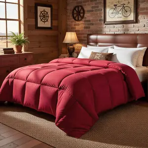 Red Down Comforter | All Season Cozy Bedding | Box Stitched Quilt for Rustic Bedroom Decor All-Season Queen blanket duvet covers puffed Luxurious Goose Feather plush  comfortable size insert scandinavian sleep method coverless marshmellow bed set
