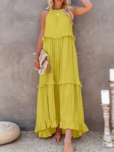 Summer Holiday Women's Dress, Breathable Short Sleeve Loose Fit Dress, Irregular Hem Cake Style Dress for Travel & Casual Outings