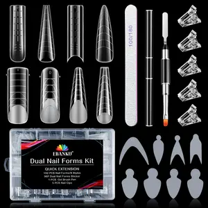 EBANKU Smooth Beauty Products Nail Care Acrylic Kit - 288PCS Reusable Poly Gel Dual Forms for French Nails, 8-Style Silicone Pads, 5PCS Clips, Handle Brush Pen, Files, Buffer, Beginner Manicure Extension Set
