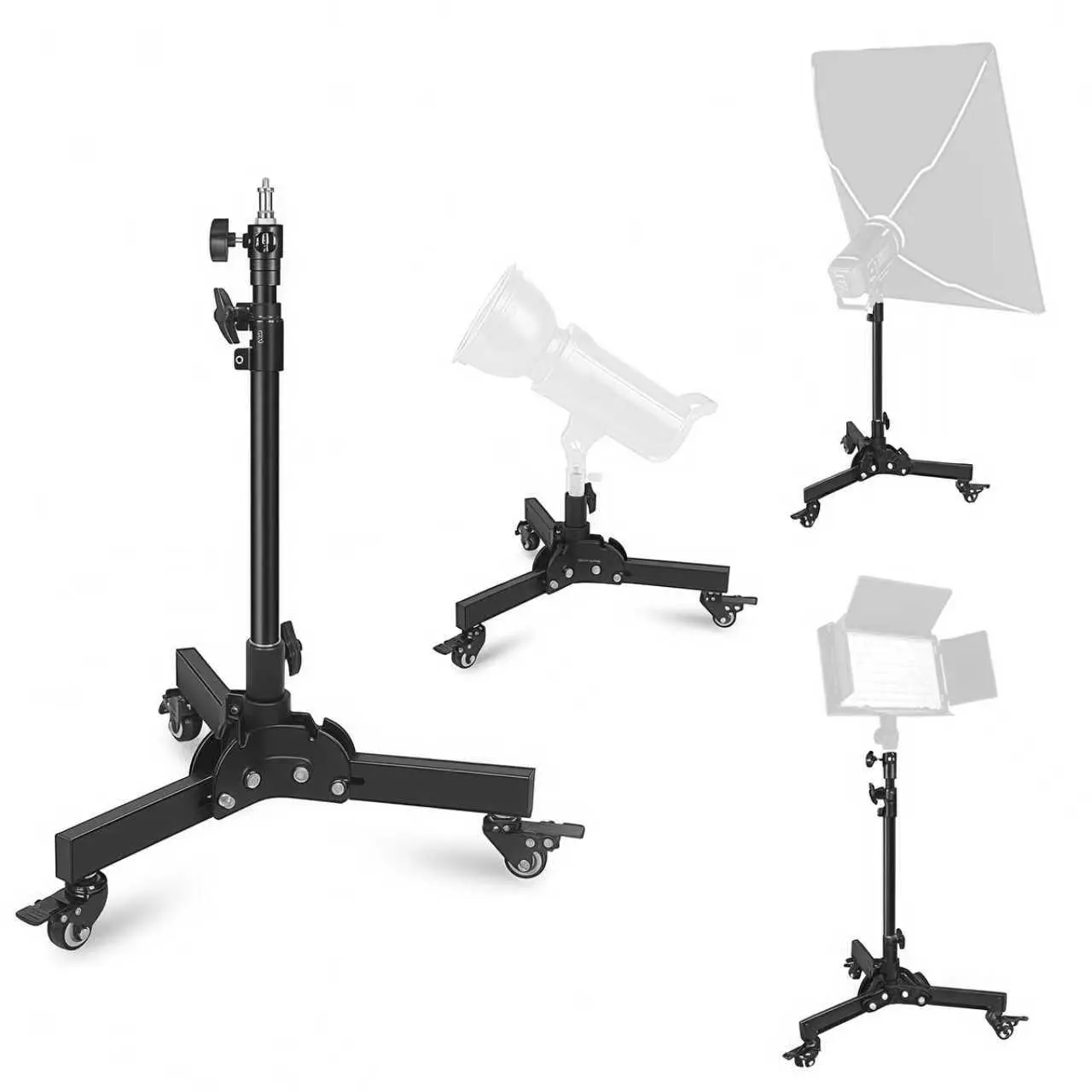 Adjustable Height Durable Photography Light Stand, Foldable Design with Locking Casters, Ideal for Studio and Low Angle Shooting, Adjustable Tripod