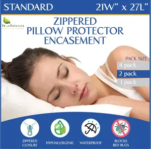 Standard Pillow Protectors (Set of 2)  Zippered  Pillow Covers  Dust and Allergen Proof Pillowcase Encasement