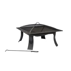 212 MAIN 26 in. Steel Square All-Weather Outdoor Riverside Fire Pit, Black with Removable Lid