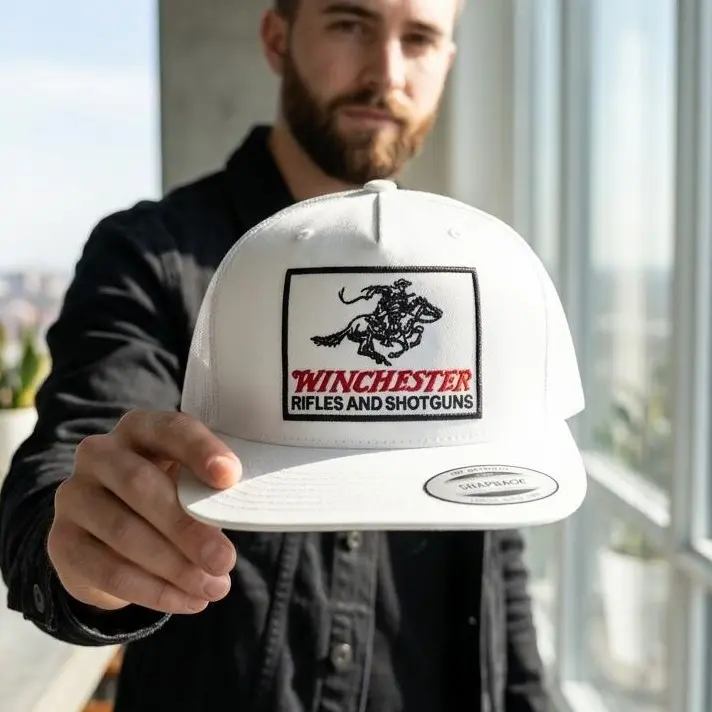 Winchester Truck Embroidered Patch Trucker Hat – Gray Mesh Back Snapback Cap, Funny Retro Mechanic Driver Hat, Adjustable One Size Fits Most