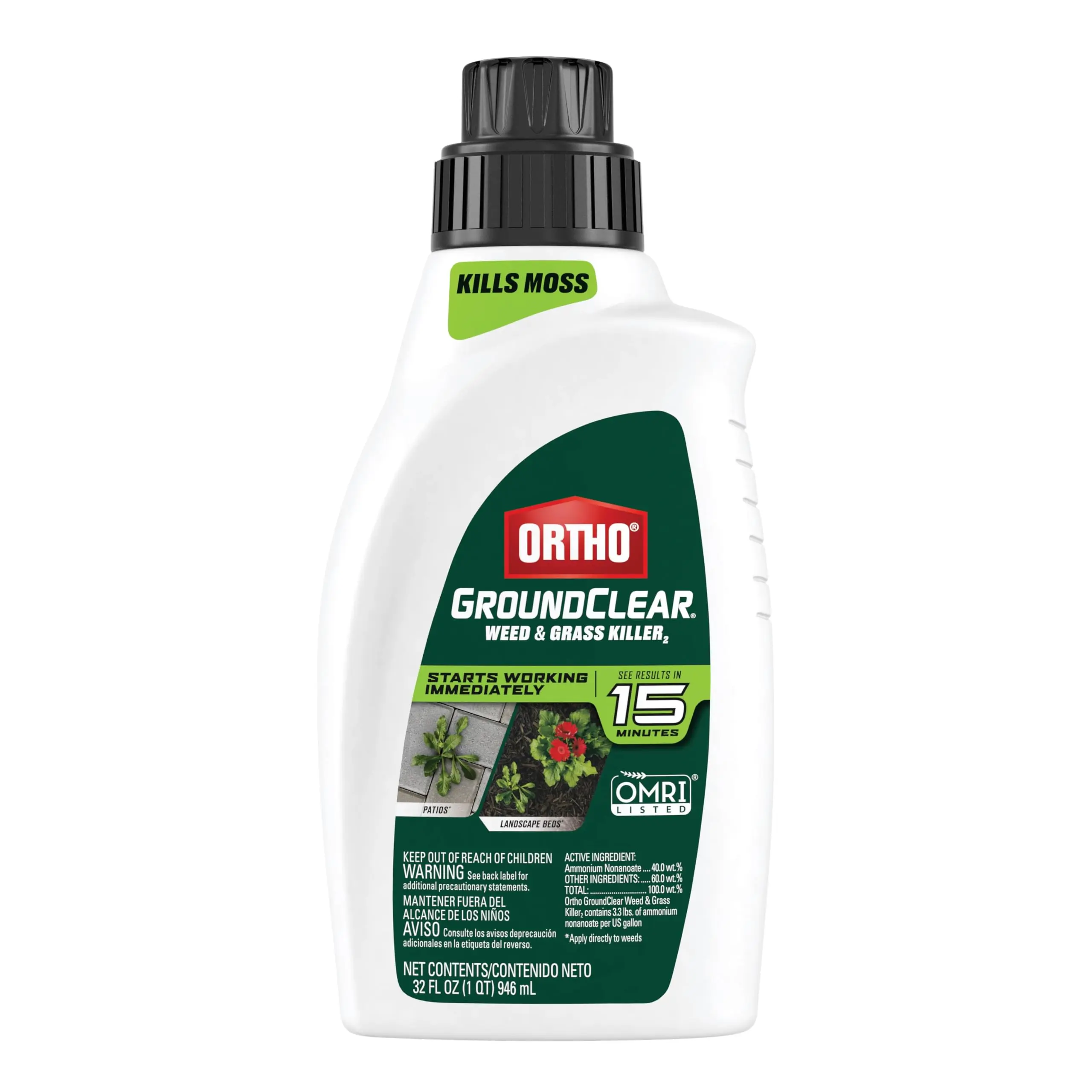 32 fl oz Weed & Grass Killer Concentrate, OMRI Listed, Fast-Acting Formula for Dandelions, Crabgrass, Chickweed & Moss, Covers Up to 600 Sq. Ft.