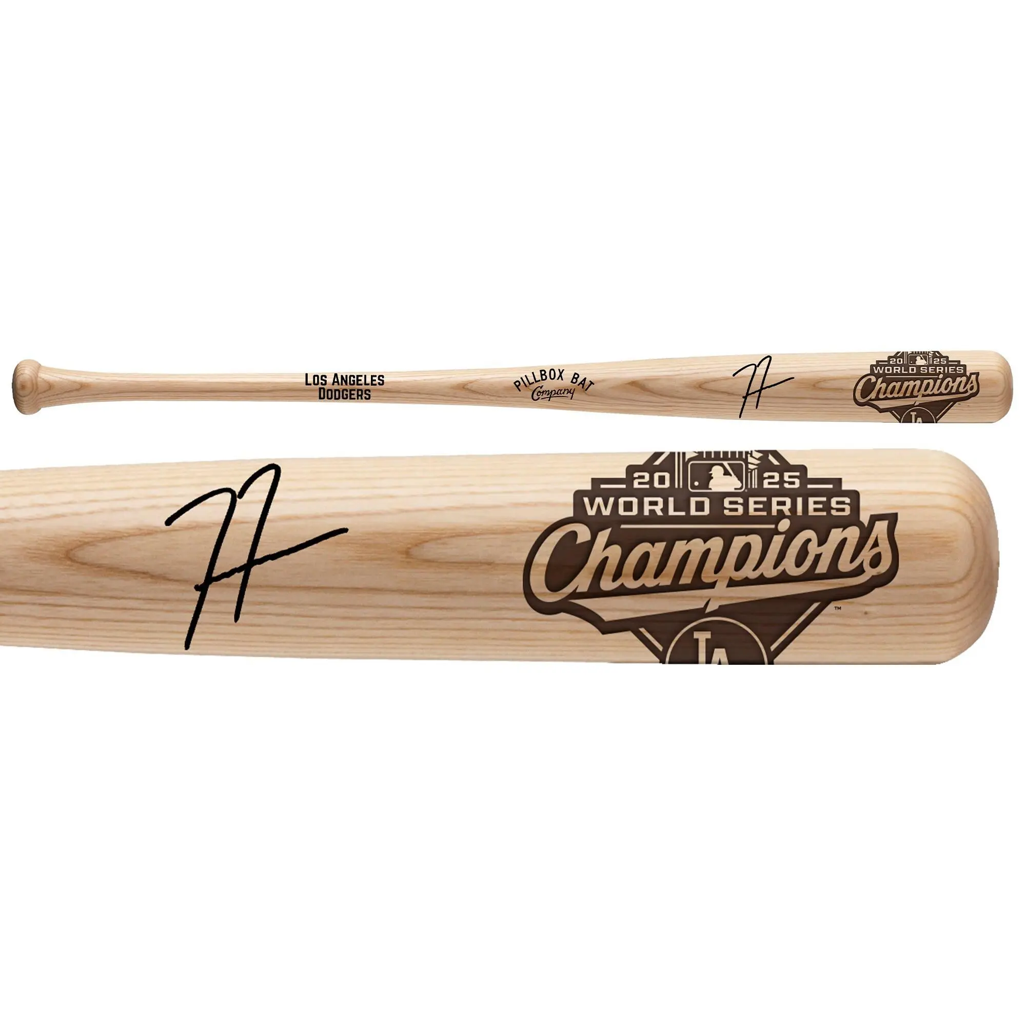 Freddie Freeman Dodgers Signed 2025 MLB World Series Champs Pillbox Company Bat