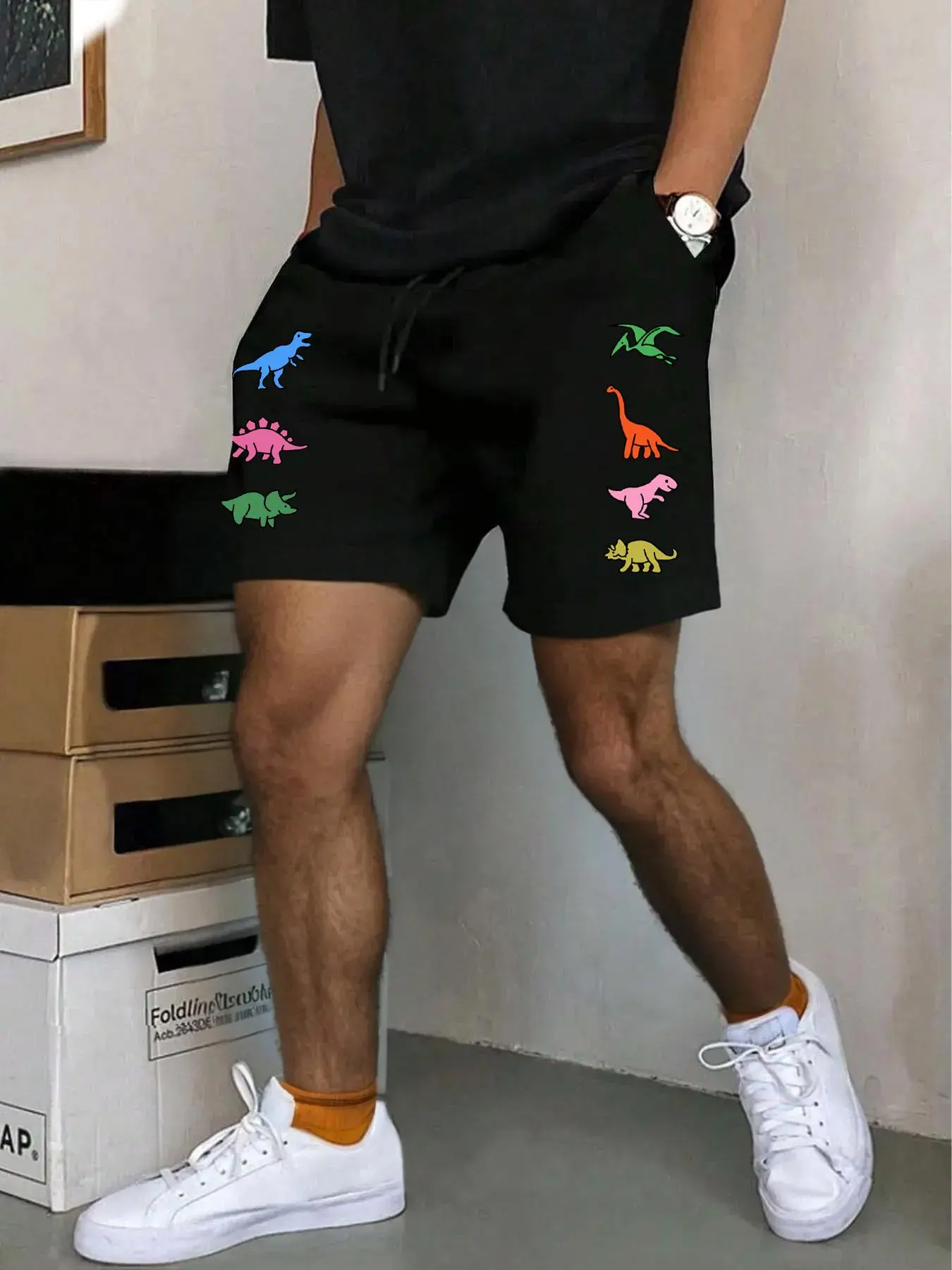 Men's Dinosaur Print   Shorts, Casual Comfy Breathable Loungewear Shorts for Daily Wear, Mens Underwear for Summer, Breathable Pajama Shorts