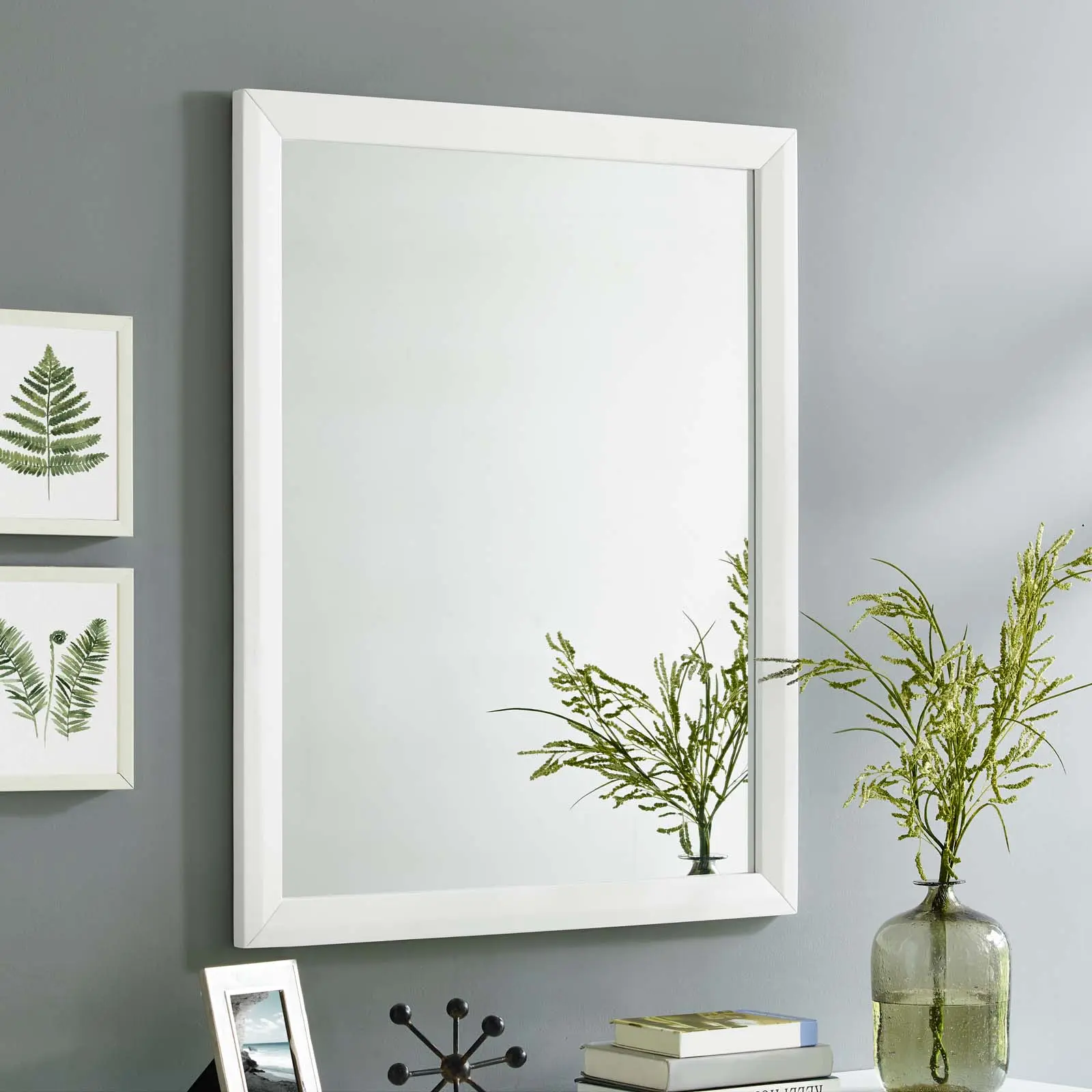 Modway Tracy Retro Rectangle Wall-Mounted Home Decor Mirror, White Decor Accent for Home Supplies