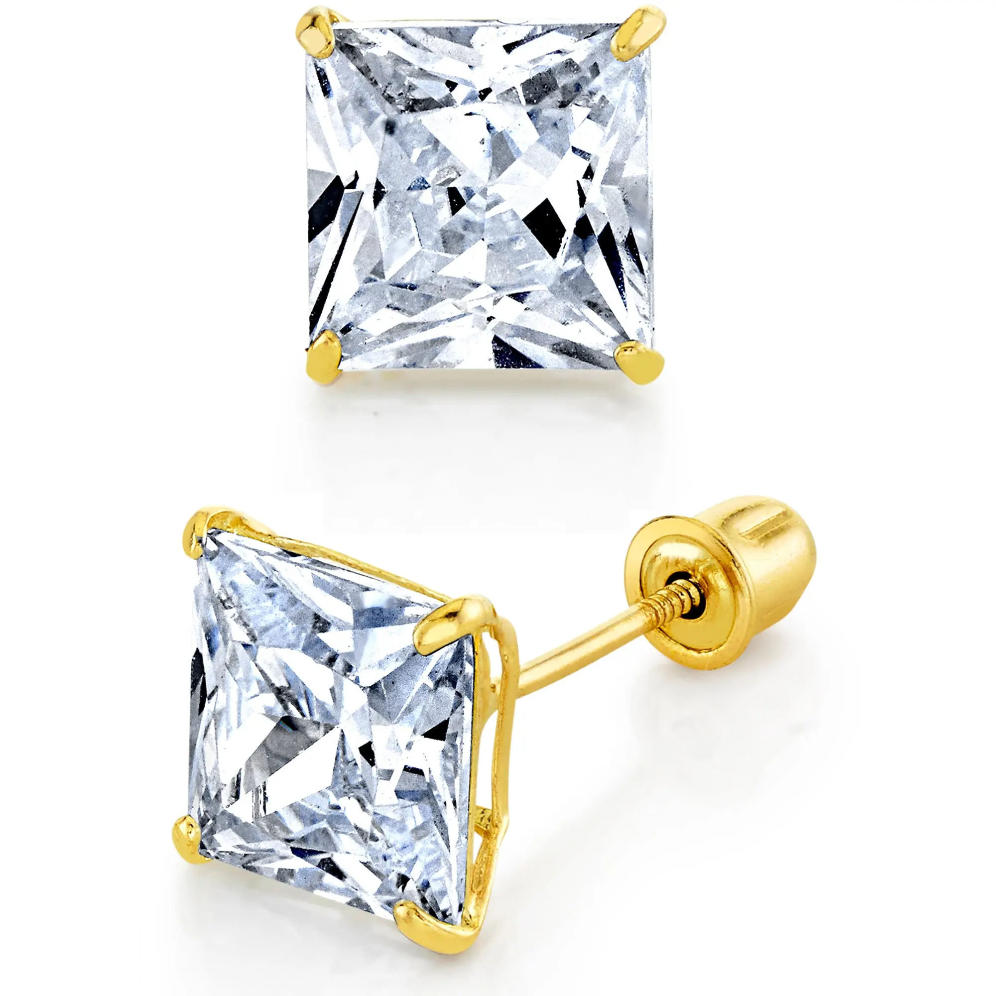 Mother's Day Gift Metal Masters 14K Solid Gold Princess-cut Moissanite Stud Earrings Screwback