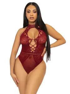 Women's Sexy Halter Teddy Lingerie Bodysuit - Breathable Fabric, Lace Accent, Crotchless Design