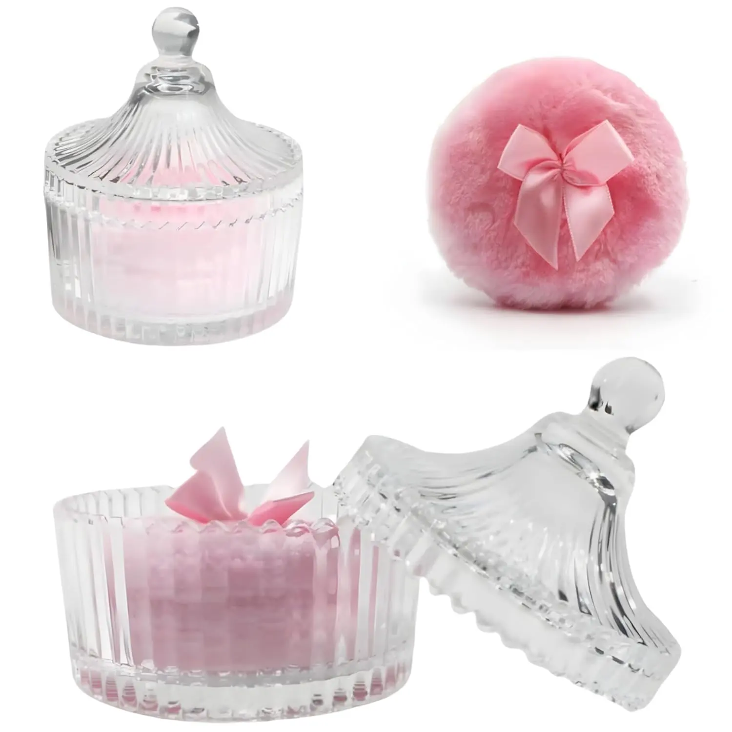 2 Pcs Large Body Powder Puff and Container Powder Container with Puff Powder Puff Crystal Container Soft Washable Reusable Velour Face Body Glitter Powder Puff Wet Dry Makeup (Pink)