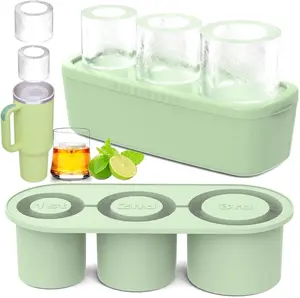 Ice Cube Tray for Tumbler Cup 30Oz-40Oz, 3 Pcs Silicone Cylinder Ice Mold with Lid and Bin for Freezer, Easy Fill and Release Ice Maker for Whiskey, Cocktail BPA-Free Coffee Utensils Flexible Plastic