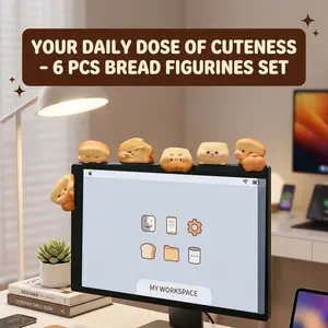 6-Piece PVC Cute Bread Ornaments - Kawaii Desktop Monitor Topper, Office Gift, Work Decor (Home & Festive Supplies)