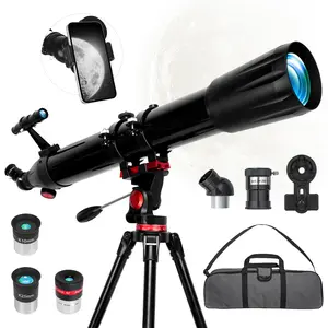 90mm Refractor Telescope for Adults & Beginners, 900mm Focal Length, 450X Magnification Astronomy Telescope with Barlow Lens, Eyepieces, Stainless Steel Tripod and Phone Adapter for Moon Viewing & Stargazing