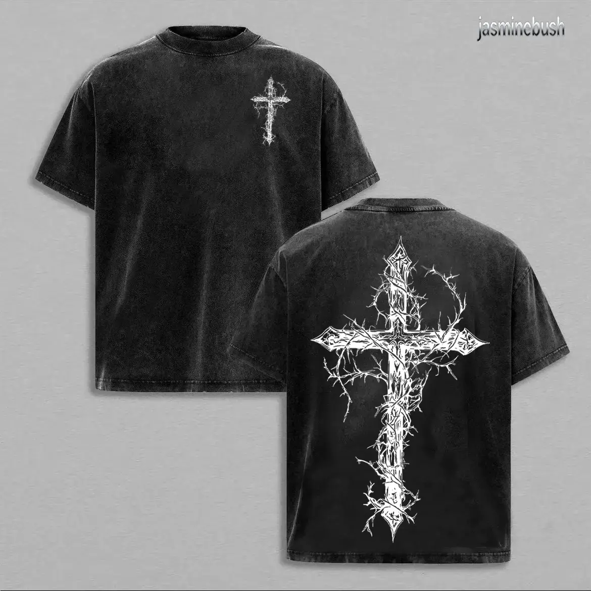 Thorn Cross Gothic Cross T-shirt Washed Biblical Cross Art Tee Jesus Tshirt , Cross Tee, Christian Apparel Streetwear Menswear Oversized Top Men and Women Bible Verse Church Outfit Gym Pump Cover