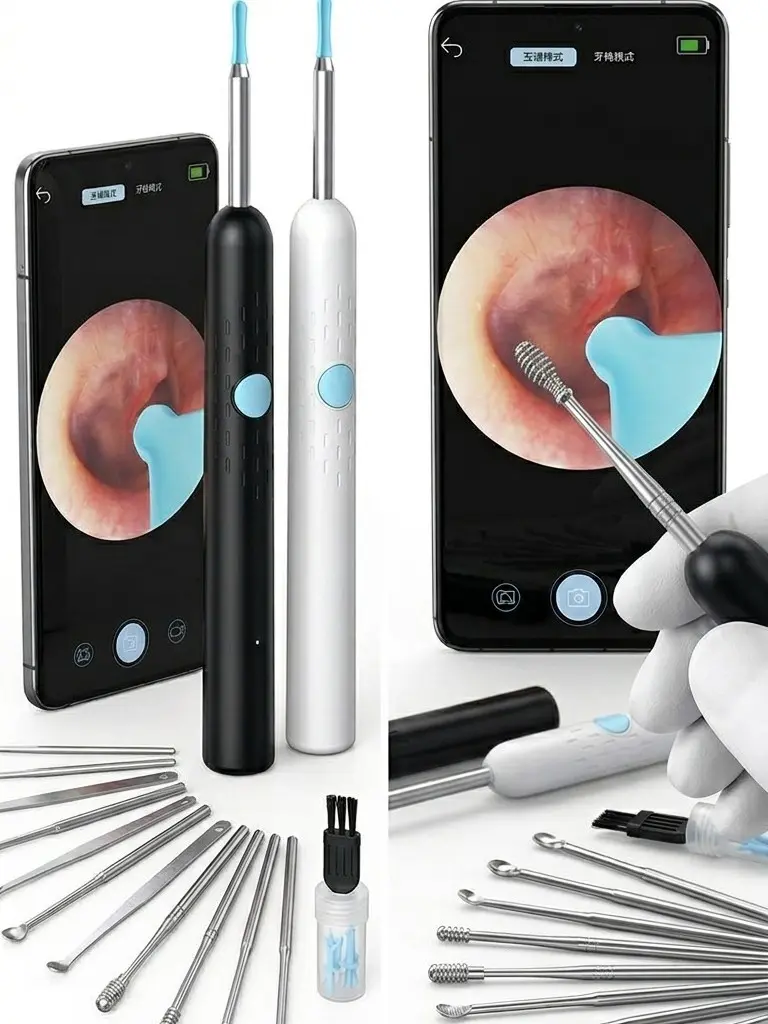 Ear Wax Removal Kit with HD Camera with LED Light – Smart Safe & Portable Wireless Otoscope Ear Cleaner Kit for Kids & Adults – Professional Ear Pick & Ear Cleaning Set