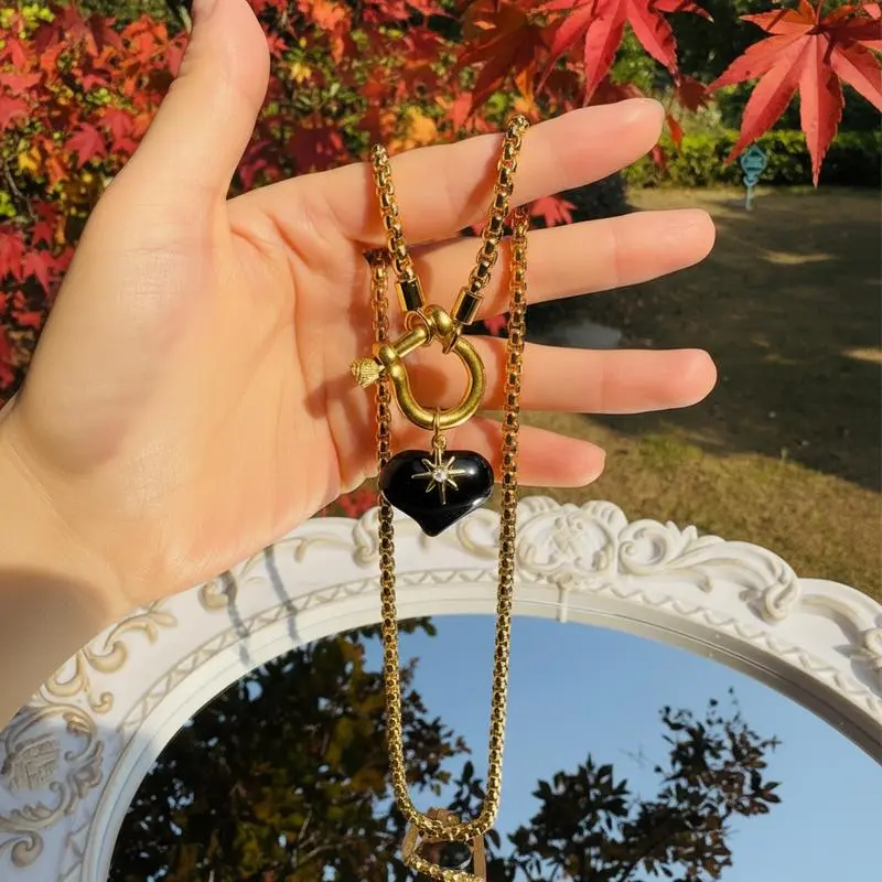 Aurora Horseshoe Healing Stone Pendant Necklace for Women, Heart Crystal Pendant with Horseshoe Clasp, Natural Stone, 18/20 in Stainless Steel Chain, 9 Gem Options, 4 Color Chain Choices, Jewelry For Women, Amethyst Crystal Necklaces, Crystal Mineral Neck
