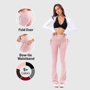 Inno Mint Fold Over No Front Seam Flared Leggings For Women With Bow-tie Waistband Ruched Tummy Control High Waist Leggings For Casual Or Gym Skinny Yoga Bottoms #TikTokShopHolidayHaul
