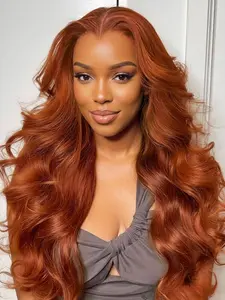 Ginger 13x4 HD Lace Frontal Wig 22 Inches, Body Wave 180% Density Synthetic Hair, Pre-Plucked Heat Resistant for Daily Party Use, Lace Hairline Wig