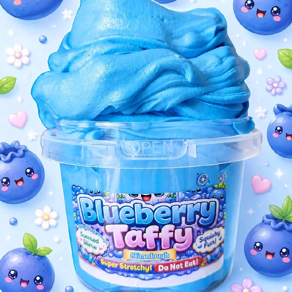Blueberry Slimedough Slime - 10 oz Bucket + Surprise Squishy - Non-Sticky - Sensory