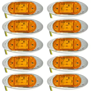 [4-LED RED/AMBER] 4" x 1.65" Mini Side Marker Red Light with Chrome Bezel Universal LED Clearance Markers for Truck Trailer Boat ATV Marine Marker lights 12V High Brightness Side Marker Lights