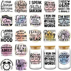 UV DTF Cup Stickers, 20 Humorous Quotes for Coffee Cups, Funny UV DTF Transfers, Fits 16 Oz Glass DIY Water Bottles, Decorative Stickers, Sticker Packs